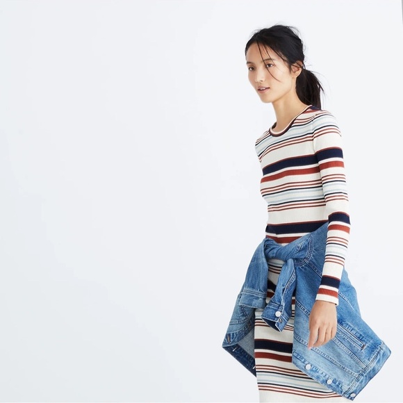 Madewell Ribbed Long-Sleeve Midi Dress in
Multistripe XS EUC - Picture 2 of 6